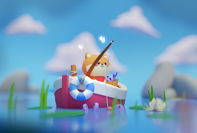 Fishing time 3d 3d illustration blender character color concept