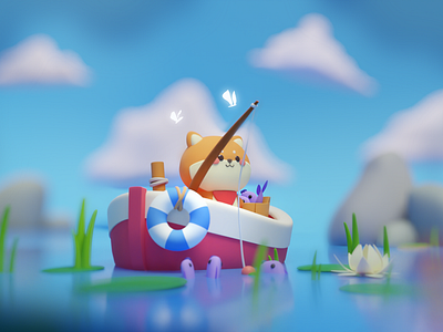 Fishing time 3d 3d illustration blender character color concept