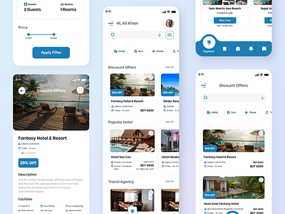 Tour Application Home Page & Hotel Details Design booking app booking application booking room design filter room home page hotel hotel application minimal mobile home page design mobile ui navigation bar room details tour bangla travel travel app travel application travel ui design ui design user interface design
