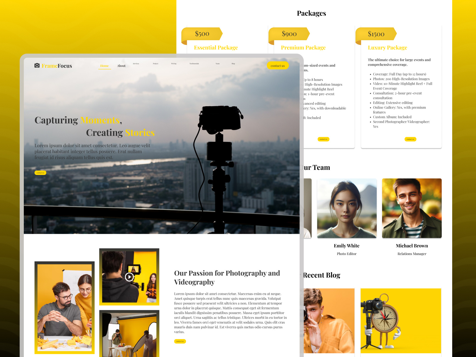 Photography/Videography Landing Page Design photography landing page photography service photography ui design photography web design prototype user experience videography landing page design wireframe