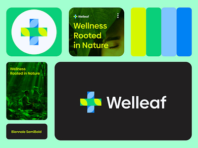 Wellness logo branding-Welleaf brand design brand identity branding care logo design healthcare logo leaf logo logo logodesign mental wellness modern logo wellbeing welleaf logo wellness clinic wellness logo