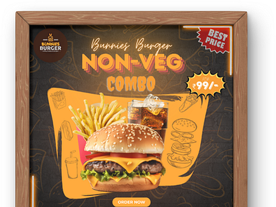 COMBO OFFER POSTER FOR BUNNIES BURGER bunniesburger burger burgercomboposter burgerposter canva canvaposter comboposter graphicdesign uiux vizag