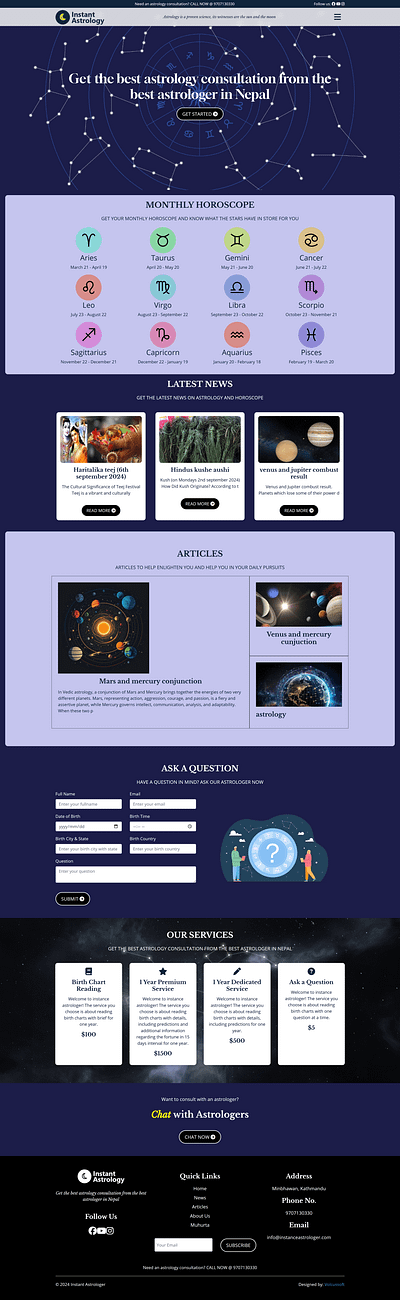 Instant Astrology Homepage astrology branding design homepage horoscopes logo screenshot ui ux website