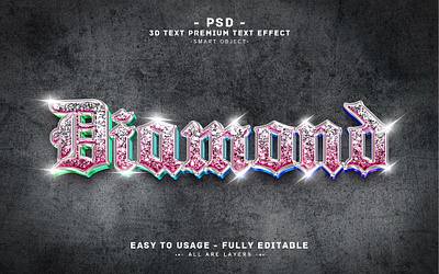 Diamond'' 3D Editable PSD Text Effect Style 3d 3d text action branding diamond 3d text effect diamond text efect graphic design headline text letter effect logo new text psd action psd text effect style text text effect