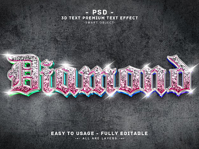 Diamond'' 3D Editable PSD Text Effect Style 3d 3d text action branding diamond 3d text effect diamond text efect graphic design headline text letter effect logo new text psd action psd text effect style text text effect