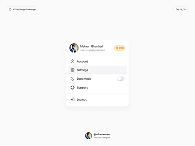 User dropddown menu 30 day design challenge product design ui design uiux uiux design user dropdown menu ux design