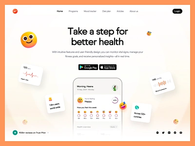 Health Monitoring App Download Page app download clean colorful download page health app health care website health monitor health tracker illustration minimal track health user interface ux ui web site web ui website website ui ux wellbing