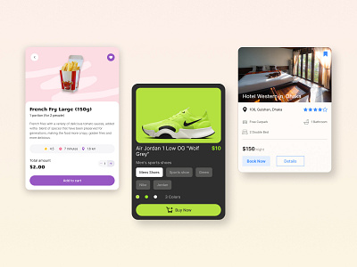 Food | Sport | Hotel App UI Card auto layout figma food apps friench fry hotel apps nick rafiqdesign sports apps tour apps travel apps ui ui card