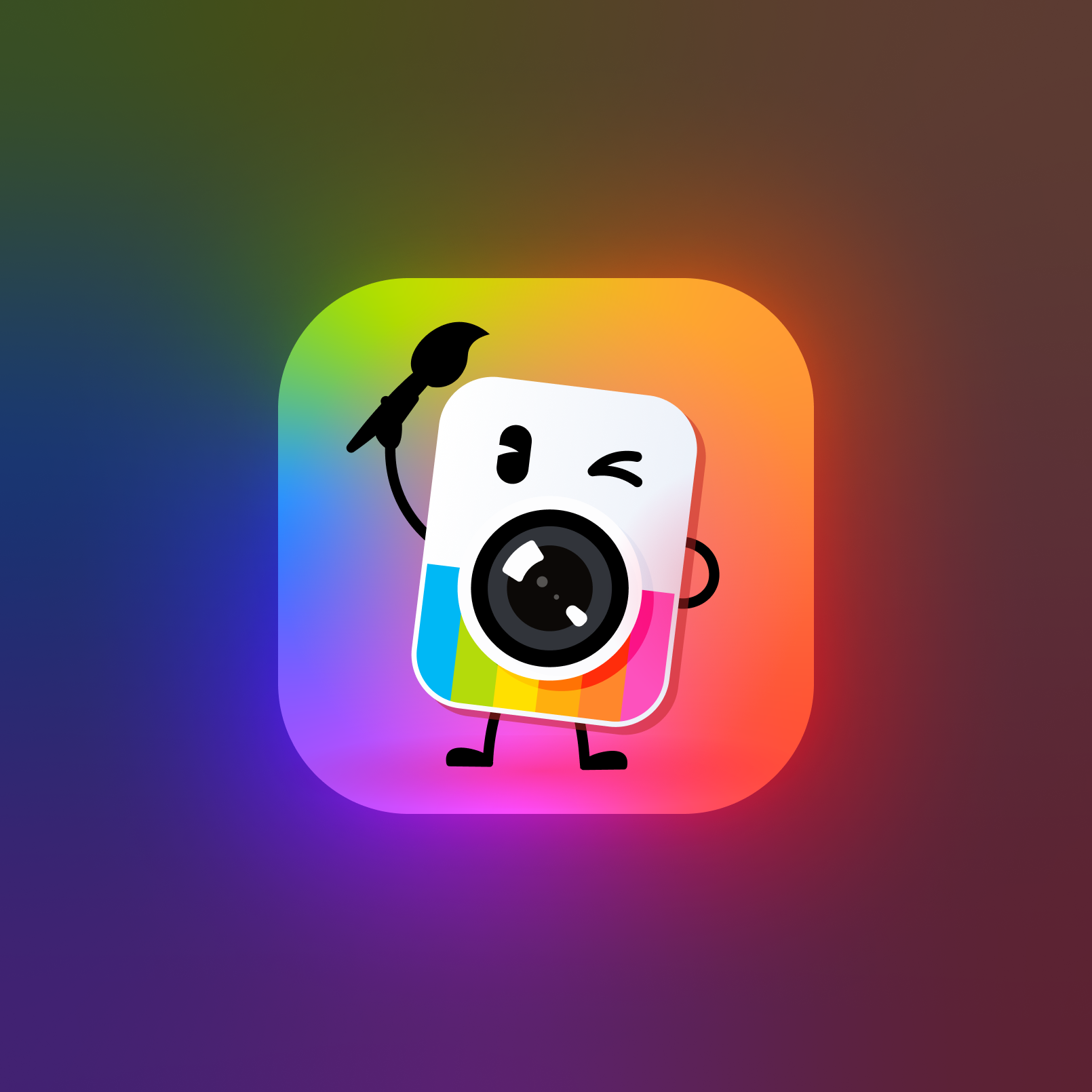 Playful Camera Character App Icon adobe illustrator app app icon branding camera camera app color colorfull cute editing app graphic design icon image app ios logo photo app playful simple ui wink