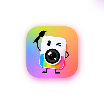 Playful Camera Character App Icon adobe illustrator app app icon branding camera camera app color colorfull cute editing app graphic design icon image app ios logo photo app playful simple ui wink