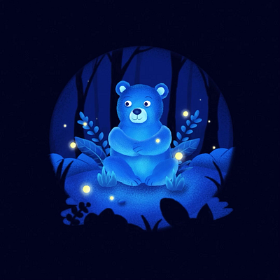 The Bear and the Fireflies 2danimation after effects animation bear fireflies forest illustration motion design motion graphics motiontober photoshop