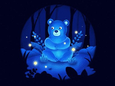 The Bear and the Fireflies 2danimation after effects animation bear fireflies forest illustration motion design motion graphics motiontober photoshop