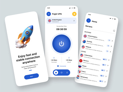 VPN Mobile App UI app design clean app design creative design figma mobile app mobile app design network privacy proxy security trend app ui ui ux user interface