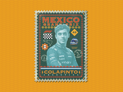 Franco Colapinto Mexico Grand Prix Postage Stamp carlos reutemann checo perez colorful formula 1 formula one franco colapinto lole reutemann mexico mexico grand prix vintage vintage textures