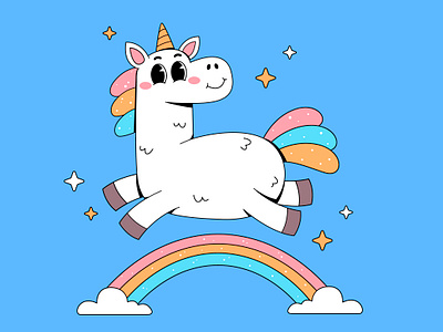 Unicorn branding cartoon character colorful cute design graphic design horse illustration jumping kawaii logo rainbow ui unicorn white