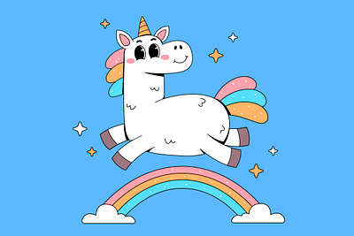 Unicorn branding cartoon character colorful cute design graphic design horse illustration jumping kawaii logo rainbow ui unicorn white