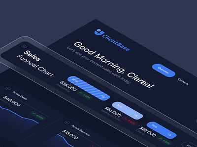 Dark Mode in Action🌑 app blue branding chart clean clientbase dark design diagram flat icon illustration saas simple ui