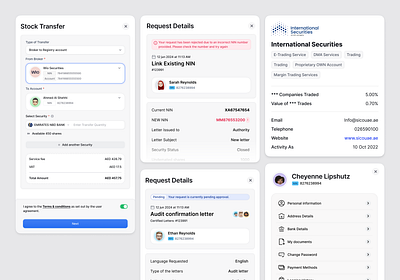 Stock Transfers & Requests abudhabi app bill design dfm figma financial generate minimal minimaldesign report request stock transfer stocks ui user profile ux website