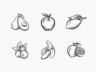 Food and Dishes Handdrawn Illustration black and white dishes eklip studio food fresh fruit graphic design handdrawn icon icons illustration junk food