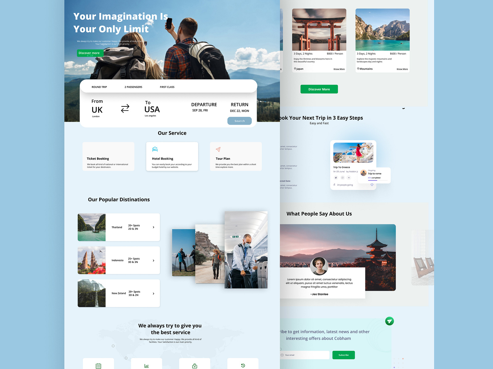 Travelling landing page UI design by Kashaf Maryam Khan on Dribbble