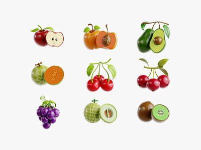 Fruits 3D Icon 3d 3d icon 3d illustration apple cherry cute fresh fruits healthy icon icons illustration lemon organic ui