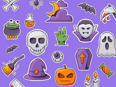 Halloween sticker collection cartoon halloween icon illustration october scary spooky sticker