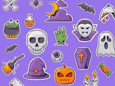 Halloween sticker collection cartoon halloween icon illustration october scary spooky sticker