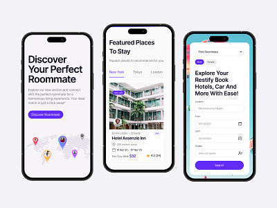 Restify UIUX & Branding CaseStudy clean clean app design concept design dipak deb nath dipakuiux hotel finder mobile app mobile app design product design real estate app restify ui user interface design ux ux casestudy webdesign website