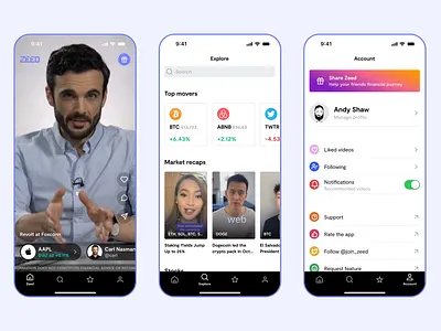 Investment insights with TikTok-style short videos app simple ui