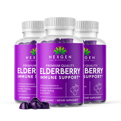 elderberry gummy supplement label design supplement bottle mockup