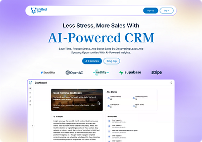 ChilledCRM HERO Section crm hero section landing page minimal saas saas section saas website ui design ux design