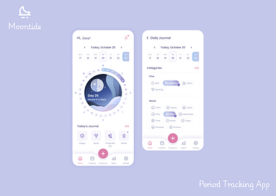 🌙 Moontide - A WIP Period Tracking App cycle cycle tracking dreamy mobile moon moon cycle pastel period period tracking ui