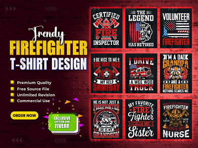 Firefighter T-Shirt Design Bundle. firefighter tshirt