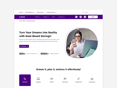 Bank Website UI | Goal Based Savings bank bank website banking website deposit finance landing page money website website ui