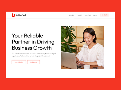 UditSoftech's New face — agency theme web design branding clean design hero hero image hero section homepage logo minimal orange simple ui ux web design
