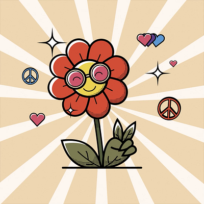 The Hippie Flower 2danimation after effects animation flower hippie illustration illustrator love motion design motion graphics peace