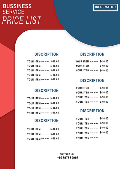 Pricelist Design for your resturent and cafe banner design bi fold bifold branding kit catalog design graphic design illustration logo psd resume design tri fold ui