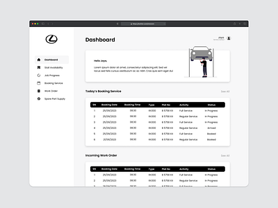 Lexus Management Dashboard black car dashboard desgin monochrome portal service ui ux website white