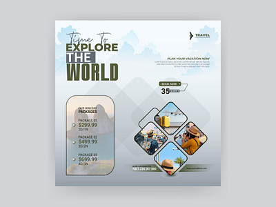 TRAVEL DESIGN TEMPLATE banner branding brochure cover facebook post flyer graphic design illustration leaflet lifestyles logo marketing banner sale social media social media post stationery template travel unique vector