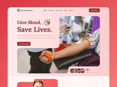 Blood Donation Website - Saving Lives, One Drop at a Time blooddonation cleanui donationplatform healthcaredesign medicalwebsite modernui uidesign webdesign