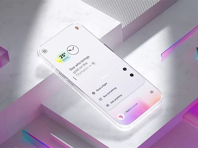 Natural Phone Home screen design 3d c4d clock cloud generative genui genuine home keyboard menu motion query sun temperature touch ui ux voice watch weather