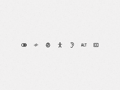 Accessibility accessibility aid alt text assistive technology brain closed captions contrast hearing icons lineart logo monochrome neurodiversity outline pixel vector vision voice