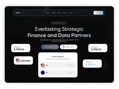 Zapier Fintech Landing Page branding design finance landing page finance website fintech fintech saas design fintech landing page fintech ui design fintech web ui fintech website graphic design landing page landing page ui saas saas ui design typography ui ux web design web ui