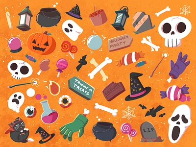 Halloween Collection🎃🦴✨ 2d 2d illustration character character illustration digital illustration halloween halloween collection halloween icon halloween illustration halloween pattern icon icon illustration illustration illustrator pattern pattern illustration