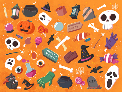 Halloween Collection🎃🦴✨ 2d 2d illustration character character illustration digital illustration halloween halloween collection halloween icon halloween illustration halloween pattern icon icon illustration illustration illustrator pattern pattern illustration