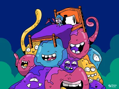 Monster affinity designer bed blue cartoon child digital illustration digital painting digitalart fantasy halloween illustration illustrator monster pink red yellow