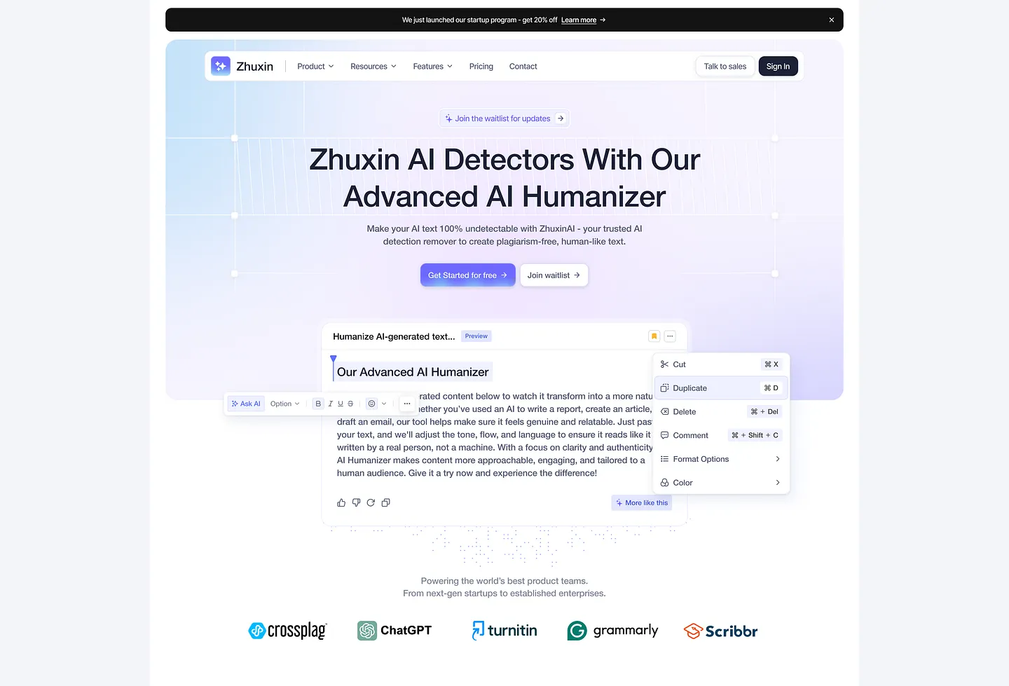 Innovative Product Showcase Section for AI Detection SaaS