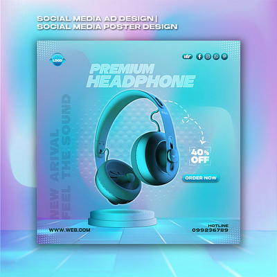 Headphone Social Media Poster Design | Social Media Ad Design. banner design brandidentity branding brochure design creativedesign designinspiration flyer design freelancedesigner graphic design headphone design illustration marketingdesign photoshop printdesign promotion design social media post design social media poster design vector visualidentity web banner design