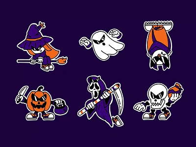 Halloween Sticker 🎃👻🦇🍬✨ black branding cartoon cute ghost graphic design halloween illustration logo motion graphics orange outline purple retro rubberhose sticker sticker pack white