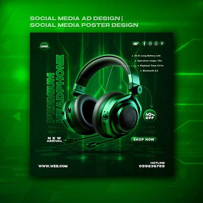 Headphone Social Media Poster Design | Social Media Ad Design. banner design brandidentity branding brochure design creativedesign digitalart flyer design graphic design icondesign illustration marketingdesign moderndesign photoshop poster design printdesign social media ad design social media poster design vector visualidentity webdesign